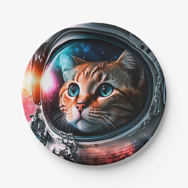 Assiettes En Carton Astronaut de chat spatial drôle Kitty Galaxy Unive (Devant)