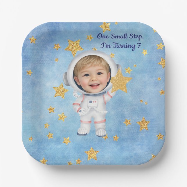 Assiettes En Carton Astronaut Little Star Birthday Party Plate (Recto)