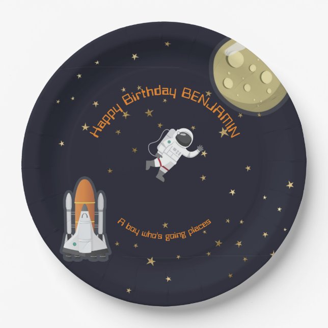 Assiettes En Carton Astronaut Moon Rocket Kids Système solaire amusant (Devant)