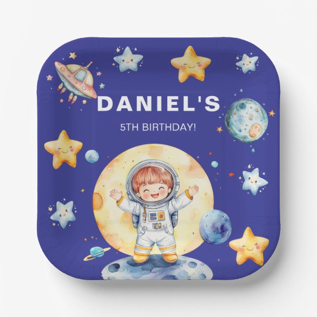 Assiettes En Carton Astronaut Space Theme Custom Birthday Party (Recto)