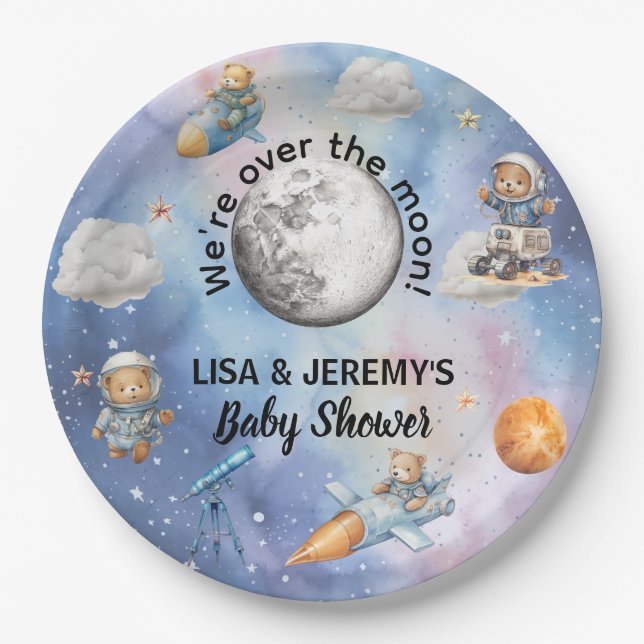 Assiettes En Carton Astronaut Teddy Bears in Space Baby Shower (Devant)