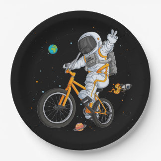 Assiettes En Carton astronaute dans l'espace esuit à vélo bmx sur espa