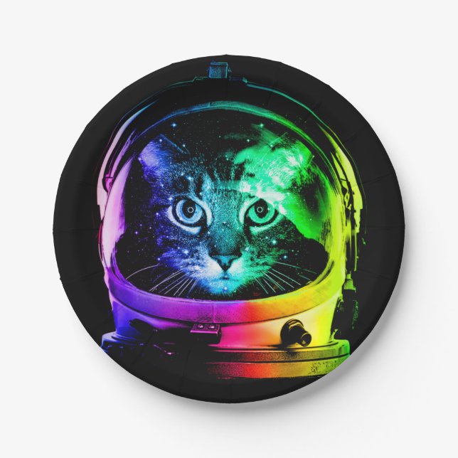 Assiettes En Carton astronaute de chat coloré (Devant)