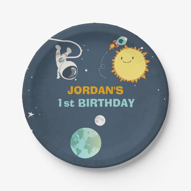 Assiettes En Carton Astronaute de Rocket d'anniversaire de plaques à (Devant)