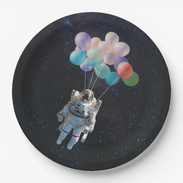 Assiettes En Carton Astronaute Stars & Space Colorful Balloons (Devant)