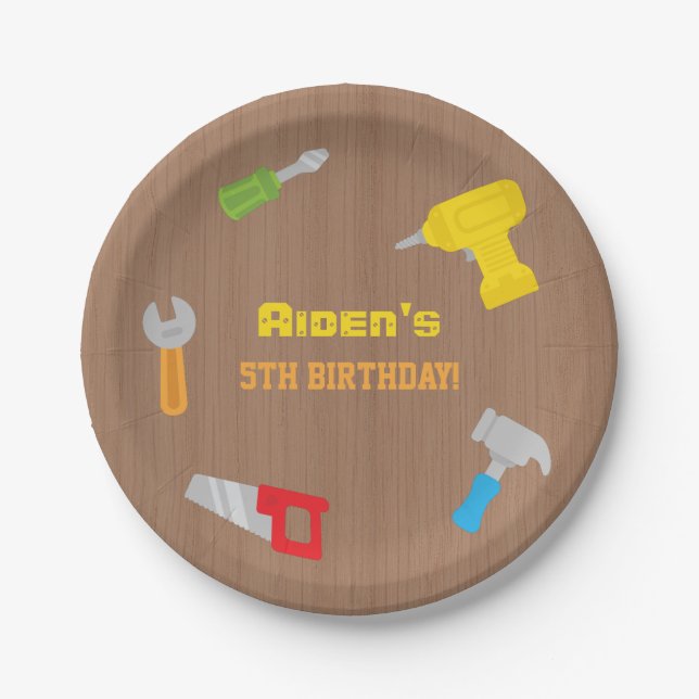 Assiettes En Carton Atelier d'outils Garçons Fournitures de fête d'ann (Devant)