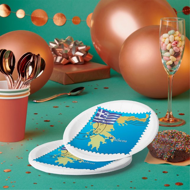 Assiettes En Carton Athènes Grèce Horloge grecque Drapeau et carte (Créateur téléchargé)