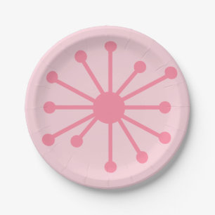 Assiettes En Carton Atom rétro de l'âge atomique simple en rose