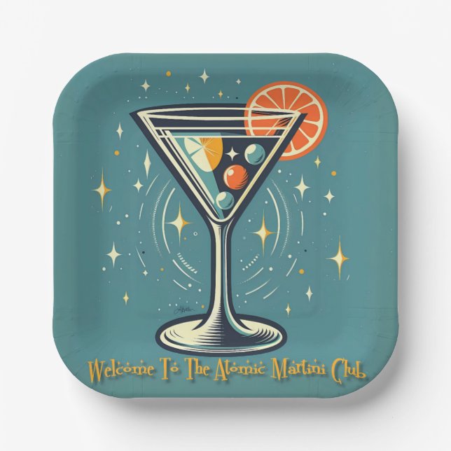 Assiettes En Carton Atomic Martini Club Retro Futuristic Cocktail (Recto)