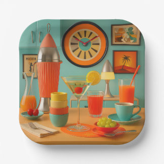 Assiettes En Carton Atomic Retro Futuristic Martini Breakfast Bar
