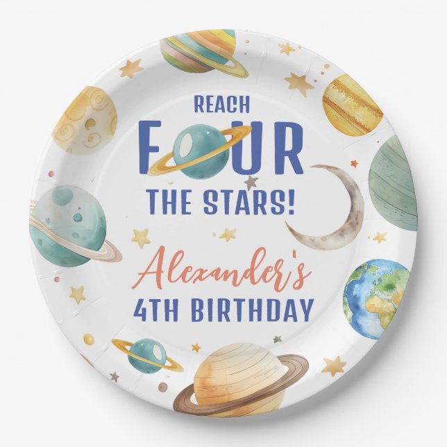 Assiettes En Carton Atteindre Quatre The Stars Boy Galaxy 4e fête d'an (Devant)