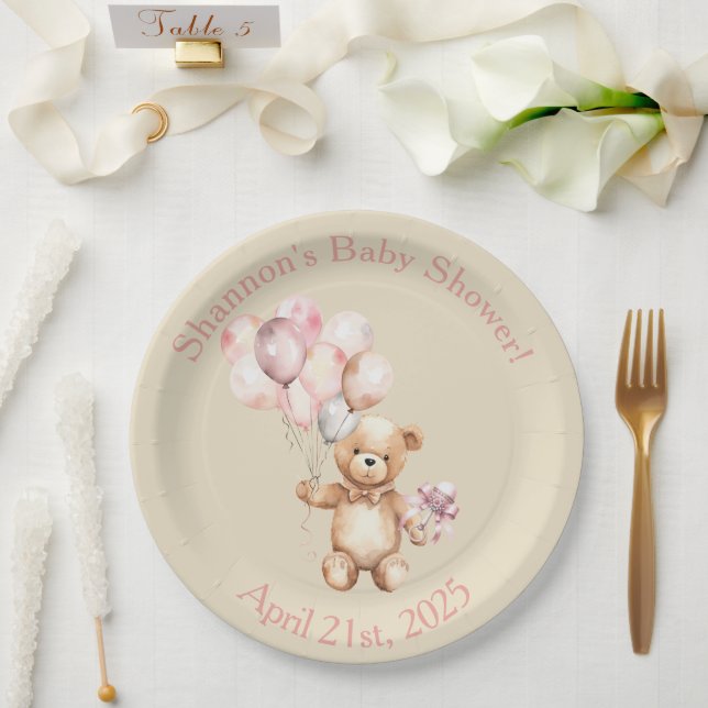Assiettes En Carton Attendre - Ours En Teddy Avec Ballons (Mariage)