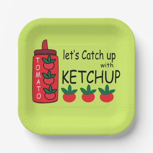 Assiettes En Carton Attrapons-nous avec Ketchup Party (Recto)
