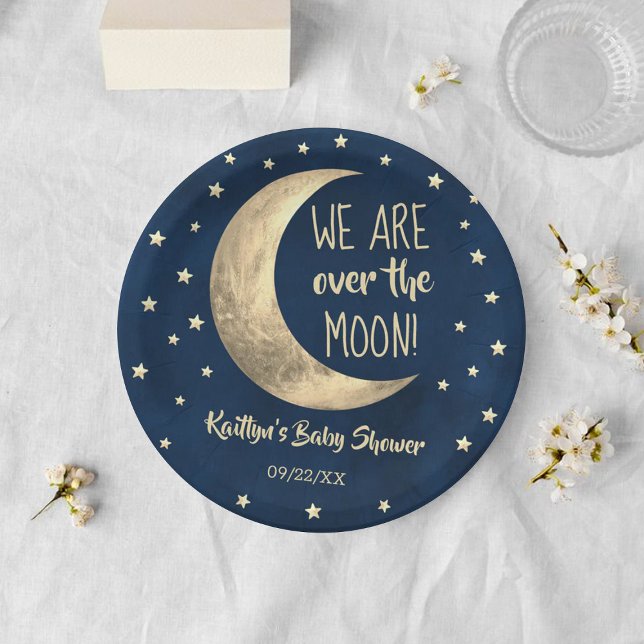 Assiettes En Carton Au-Dessus De La Lune | BABY SHOWER (Créateur téléchargé)