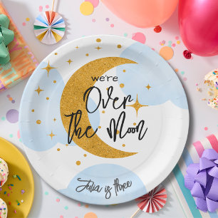 Assiettes En Carton Au-dessus de la lune imaginaire anniversaire de en