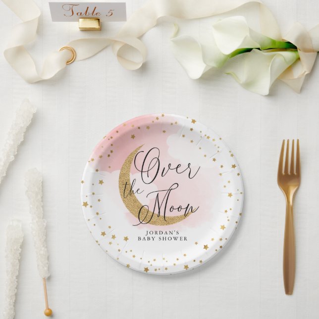Assiettes En Carton Au-dessus de la lune, Parties scintillant or Baby  (Mariage)