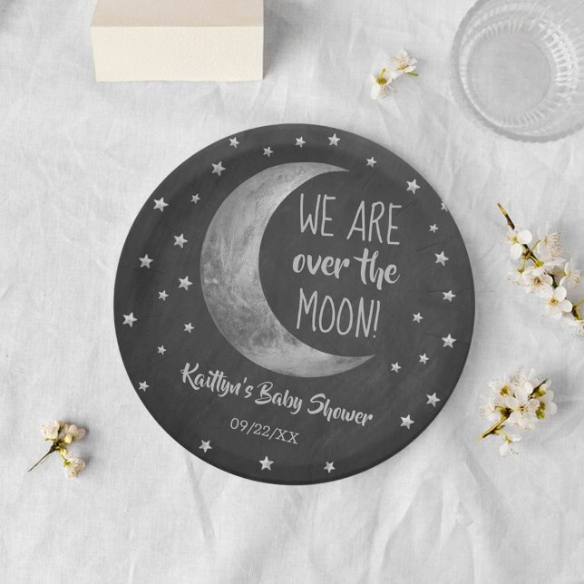 Assiettes En Carton Au-Dessus De La Lune | Plaque de papier Baby showe (Créateur téléchargé)