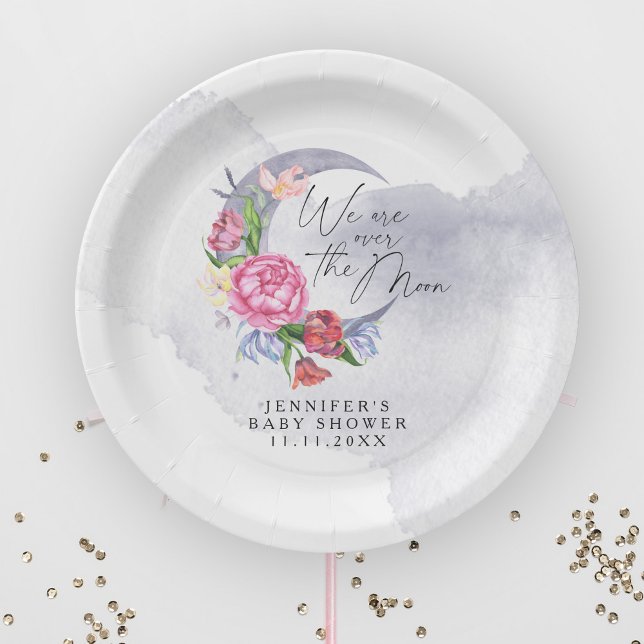 Assiettes En Carton Au-dessus du baby shower des fleurs de lune (Créateur téléchargé)