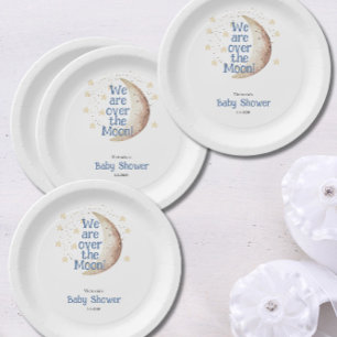 Assiettes En Carton Au-dessus du Baby shower des Garçons Bleus Lune