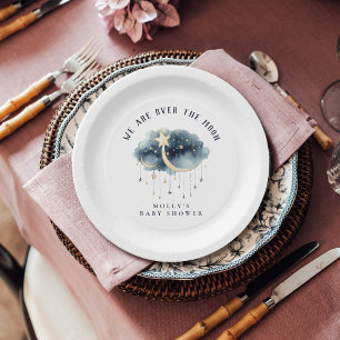 Assiettes En Carton Au-dessus du Baby shower Moon Gold Stars