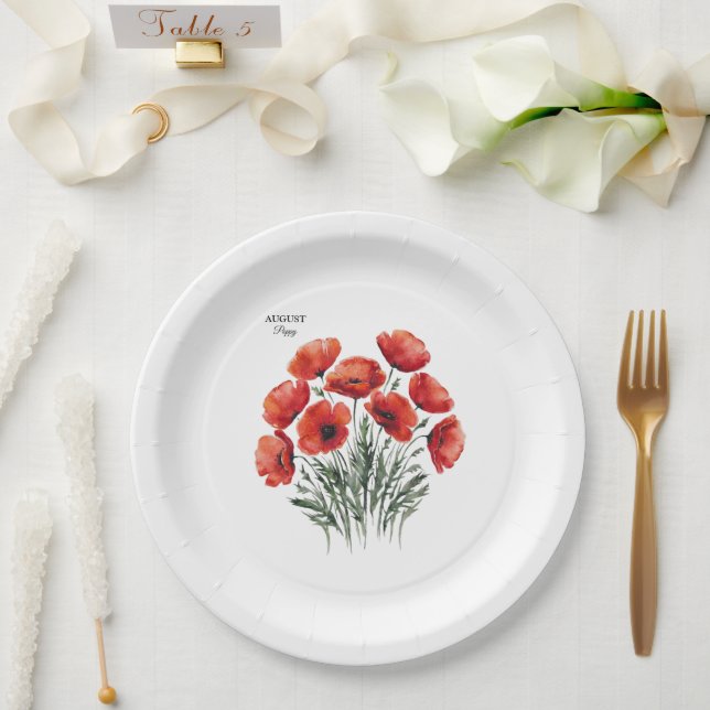 Assiettes En Carton August Poppy Bloom - Cadeau d'anniversaire personn (Mariage)