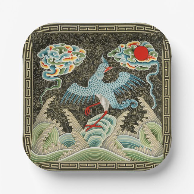 Assiettes En Carton Auspicious Tide & Phoenix Rising Motif chinois (Recto)