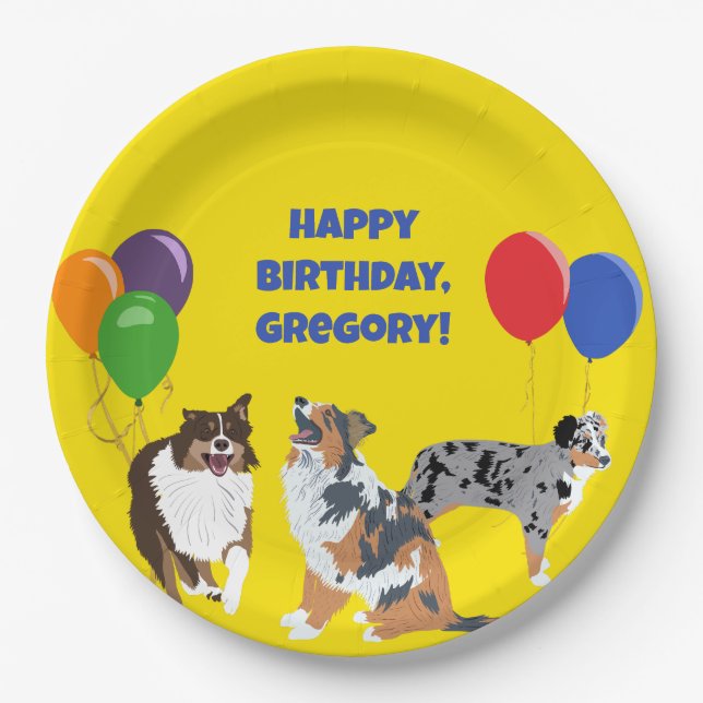 Assiettes En Carton Aussies Australian Shelpherds et Balloons du Parti (Devant)