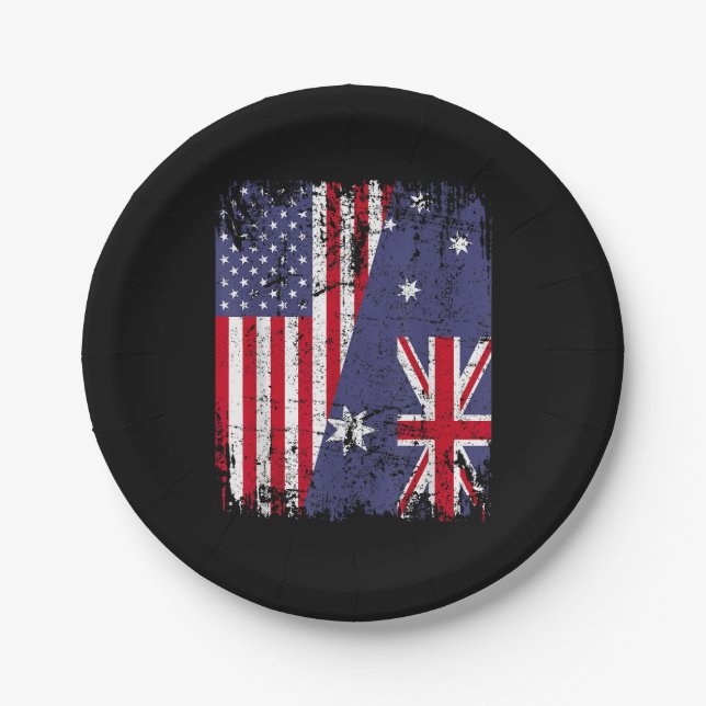 Assiettes En Carton AUSTRALIAN ROOTS Half American Flag AUSTRALIE (Devant)