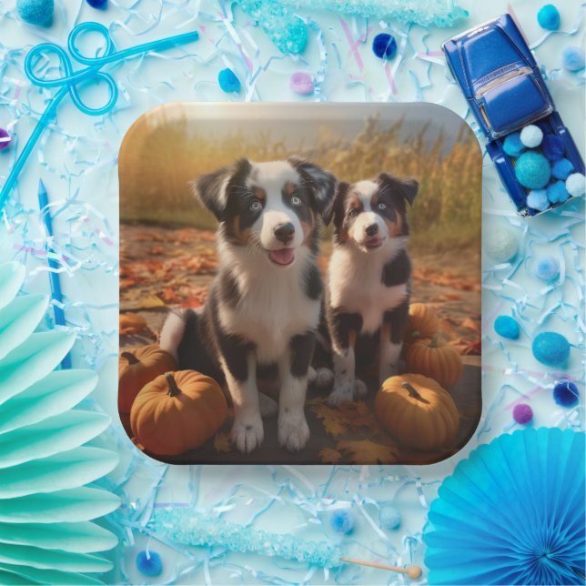 Assiettes En Carton Australian Shepherd Puppy Citrouille de plaisir d' (Fête)