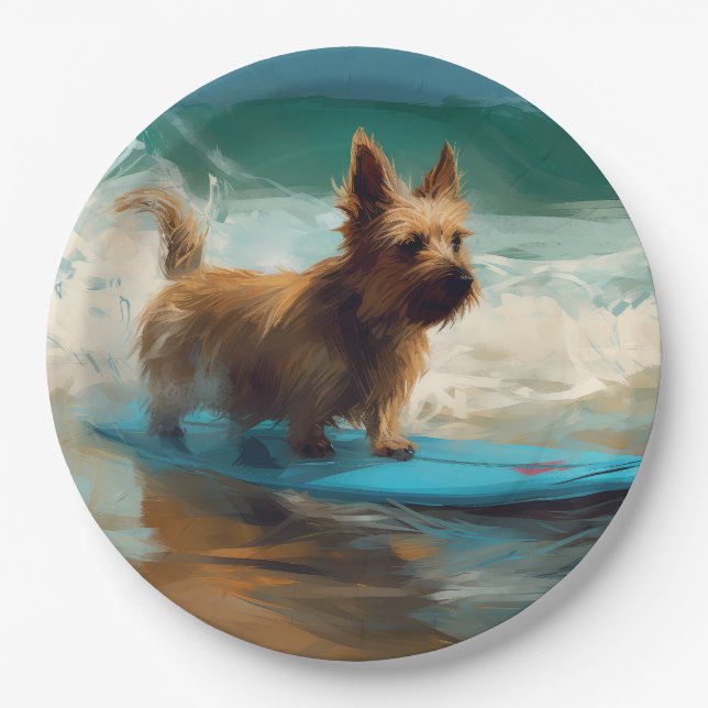 Assiettes En Carton Australian Terrier Beach Surfing Paining (Devant)