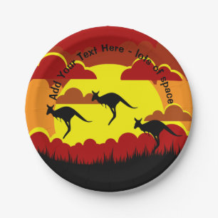 Assiettes En Carton Australie Kangaroos Rouge Noir Jaune Petit 7"