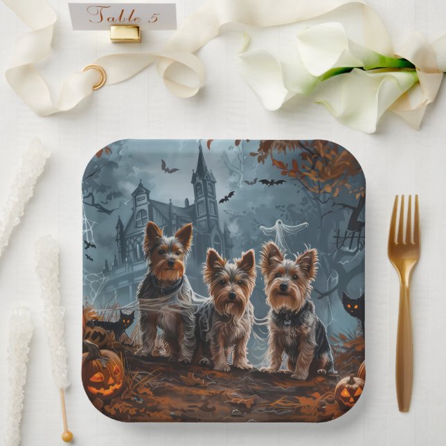 Assiettes En Carton Australien Terrier Halloween nuit chien délice (Mariage)