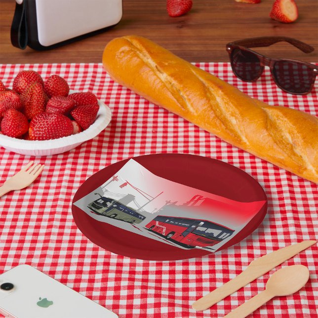 Assiettes En Carton Autobus urbains Red Green Coaches sur Urban Street (Créateur téléchargé)