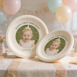 Assiettes En Carton Autocollant d'anniversaire de photo personnalisé -