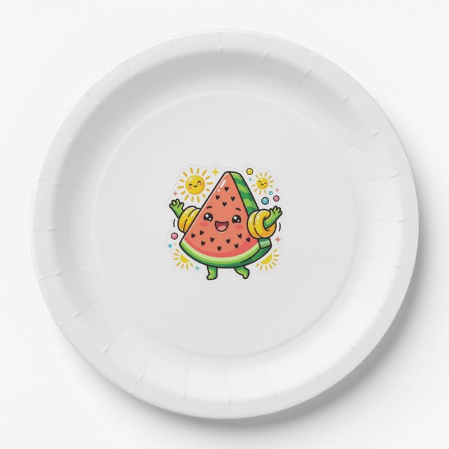 Assiettes En Carton Autocollant de bras gonflable tranche de pastèque  (Devant)