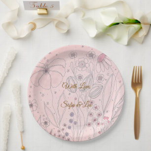 Assiettes En Carton Autocollants de Faveur de Mariage Fleur Sauvage Ro