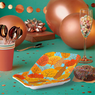 Assiettes En Carton Automne Arbres Motif Chute Foliage