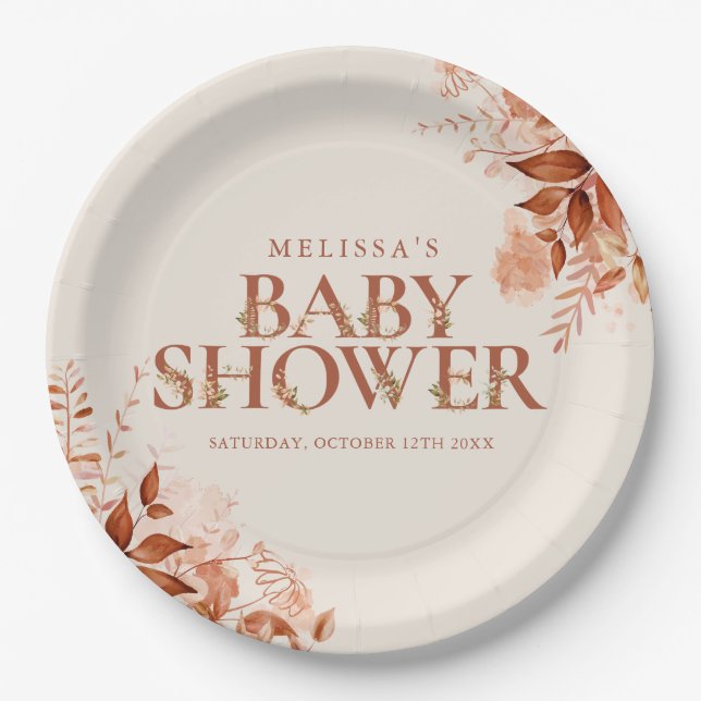 Assiettes En Carton Automne Automne Baby shower Floral Rustique (Devant)