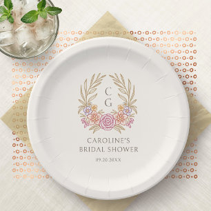 Assiettes En Carton Automne Automne Floral Monogramme Fête des mariées