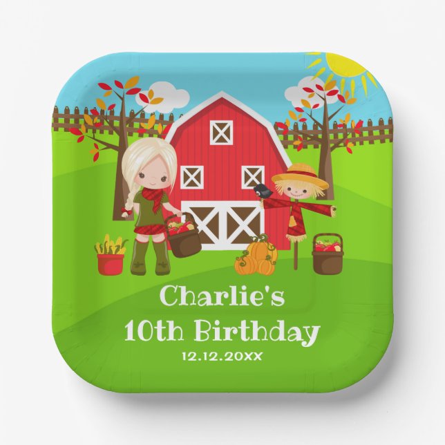 Assiettes En Carton Automne Barnyard Anniversaire Blonde Coiffeuse (Recto)