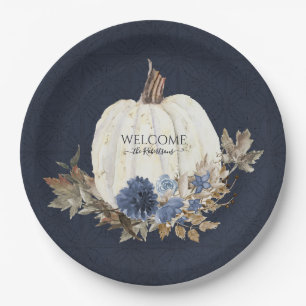 Assiettes En Carton Automne Blanc Citrouille Marine Dusty Blue Brown F