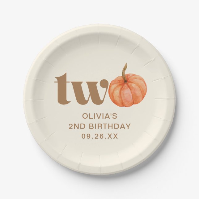 Assiettes En Carton Automne Boho Automne Aquarelle Citrouille 2e Anniv (Devant)
