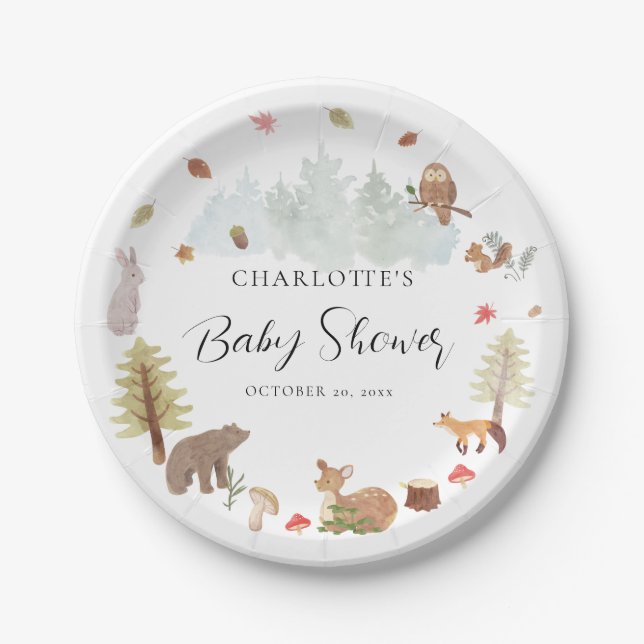 Assiettes En Carton Automne Bois Animaux Baby shower d'automne (Devant)