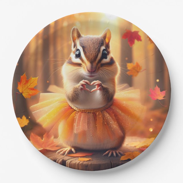 Assiettes En Carton Automne Chipmunk Ballerina Danseuse (Devant)