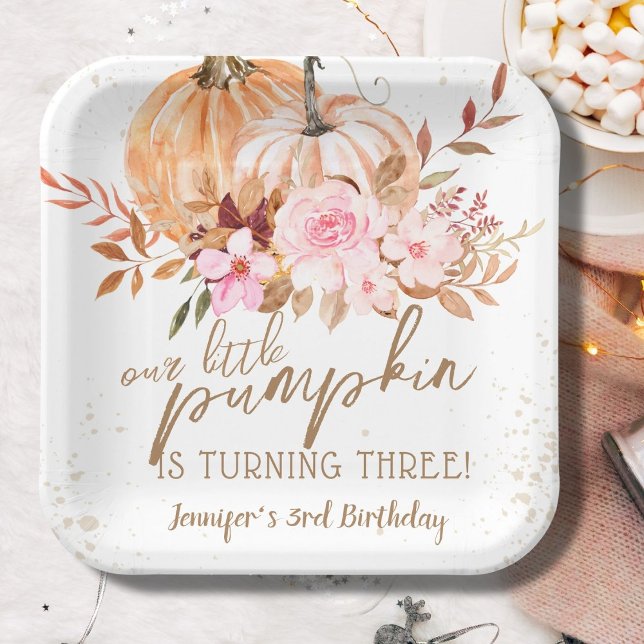 Assiettes En Carton Automne Citrouille Aquarelle Boho Girl 3e annivers (Créateur téléchargé)