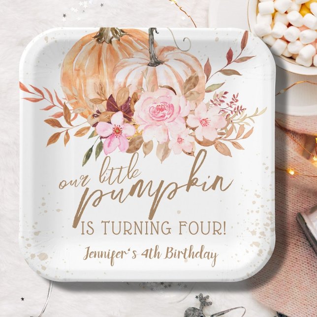 Assiettes En Carton Automne Citrouille Aquarelle Boho Girl 4e annivers (Créateur téléchargé)