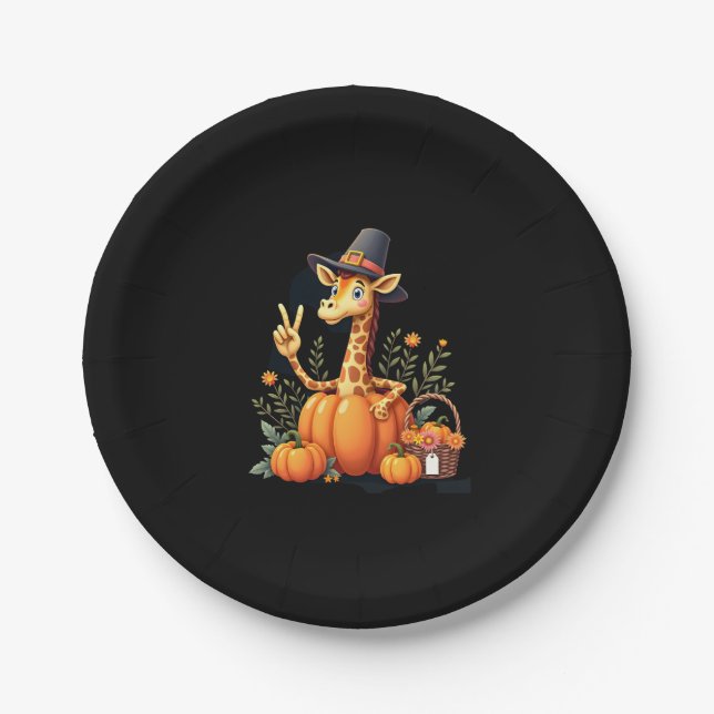 Assiettes En Carton Automne Citrouille Automne Giraffe Thanksgiving Fe (Devant)