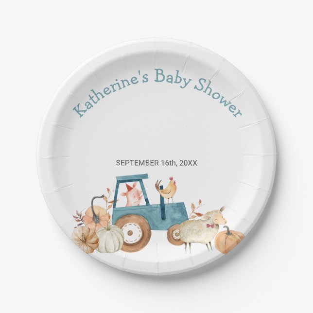 Assiettes En Carton Automne Citrouille ferme tracteur d'animaux Floral (Devant)
