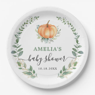 Assiettes En Carton Automne Citrouille Verdure Baby shower Gold Foliag