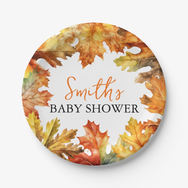 Assiettes En Carton Automne Feuilles Baby shower (Devant)
